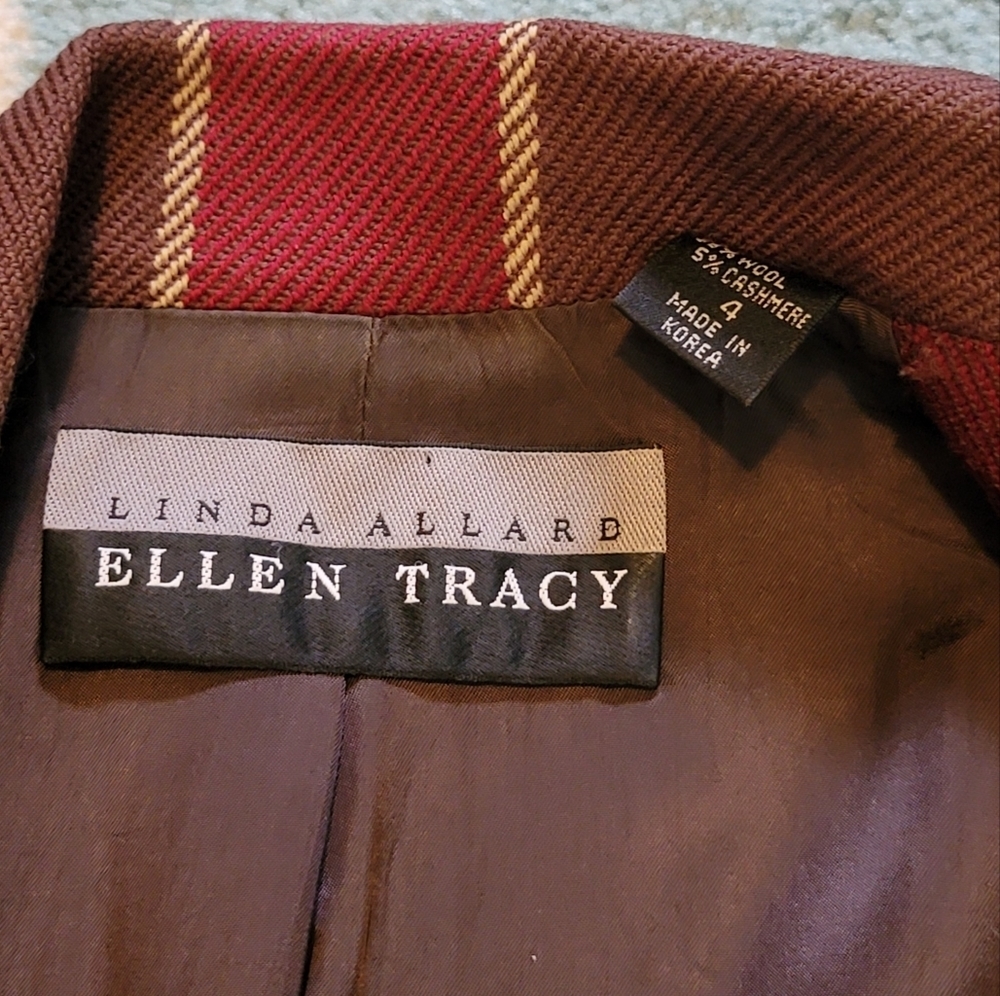 EUC Linda Allard Wool Cashmere Blend Red Plaid Suit Blazer‎ Coat Jacket Size 4 - Picture 10 of 11